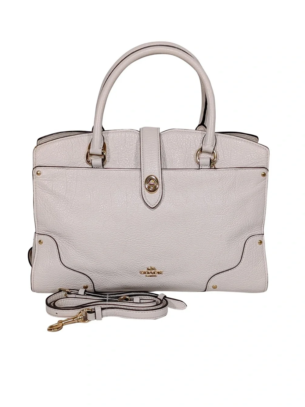 Coach Pebbled Leather Satchel in Off-White with Gold Hardware